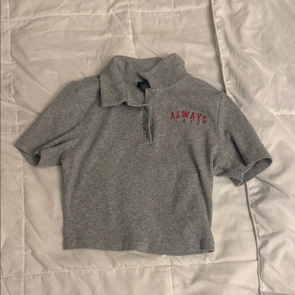 Forever 21 Gray Polo Shirt with Red Embroidery